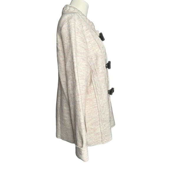 Venario Dina 100% Wool Womens Ivory Sweater Jacket w/ Faux Leather Toggles L/XL - Picture 6 of 10